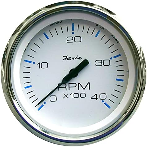 Faria Beede Instruments Faria 33842 Chesapeake Tachometer 4000 RPM Gauge - White SS, 4", Beige Faria