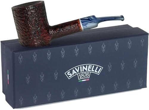 Savinelli Oceano Tobacco Pipe - Italian Hand Crafted Briar Pipe, Blue and White Ocean Swirls, Rusticated Finish (311 KS) Savinelli