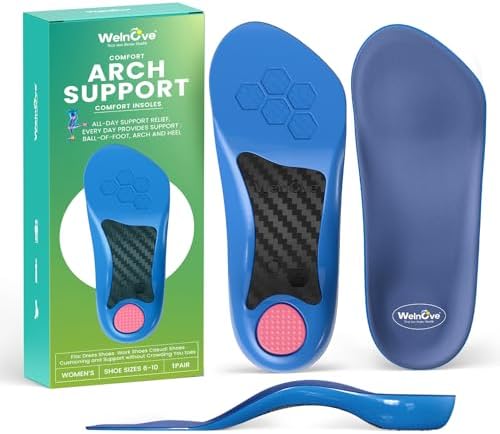 Heel Insoles Inserts for Foot Heel Pain - Welnove Plantar Fasciitis 3/4 Arch Support Comfort Anti-Slip Heel Cushions, Women’s 6-10 Welnove