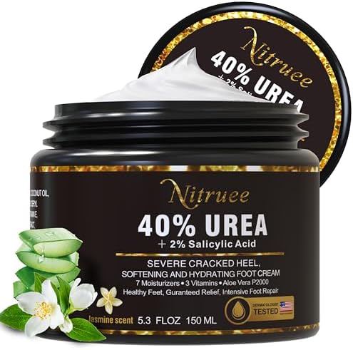 Urea Cream 40 percent For Feet Maximum Strength Plus 2% Salicylic Acid,Urea Foot Cream for Dry Cracked Heels,Foot Lotion For Dry Cracked Feet with 10 Pairs Disposable Foot Mask, 5.3OZ NITRUEE