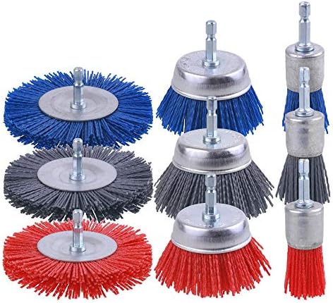 Rocaris 3 Pack Nylon Filament Abrasive Cup Brush Set with 1/4 Inch Hex Shank, for Removal of Rust/Corrosion/Paint - 80 Grit, 120 Grit, 240 Grit Rocaris