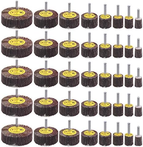 40 Pack 1/4" Abrasive Flap Wheel Sander Set, Rocaris 80 Grit Aluminum Oxide Flap Wheels Cylindrical Shape Sanding Wheel, 8 Sizes Rocaris