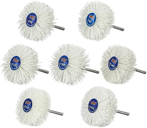 SALI 7 Pack 60 Grit Abrasive Nylon Wheel Brush Grinding Head with 1/4" Shank Perfect for Removal of Rust,Corrosion,Paint,Woodwork Polish（White） Sali