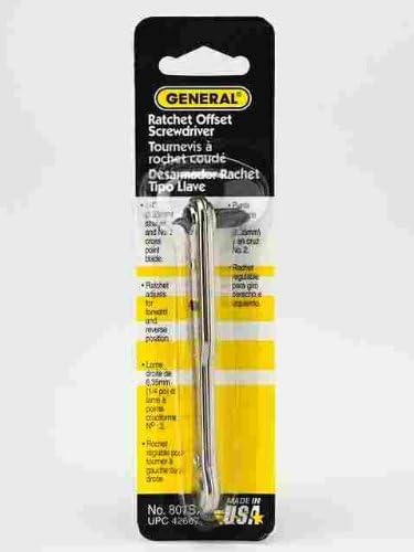 Ручная отвертка с трещоткой 807SX, 1/4" с набором бит №2, 3 шт. General Tools