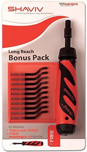 SHAVIV 29253 Bonus Pack Deburring Tool Kit for Long Reach Work (Mango II Handle with E Holder and 10 E100 Blades) Shaviv