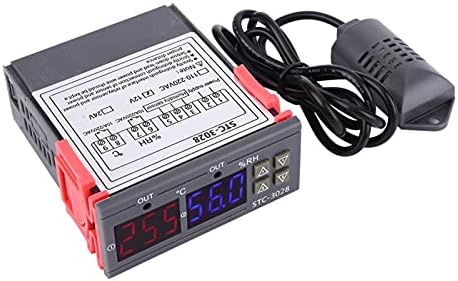 STC-3028 Temperature Control 12V/24V/110V /220V Digital Display Temperature and Humidity Controller Meter with Integrated Sensor (12V) Walfront