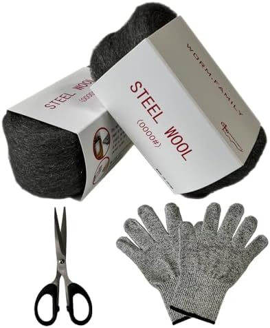 Steel Wool 2-Piece Set (3 inches x 10 feet) ， Steel Wool for Mice ，Block Holes, Wall Cracks, Clean Rust Prevention Tools, Hardware Polishing Kit (Including Anti Cutting Gloves and Scissors) Worm.Family