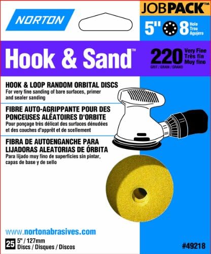 5" Norton 49218 MultiSand Hook & Sand 8-Hole Sanding Disc, P220-Grit, 25-Pack Norton