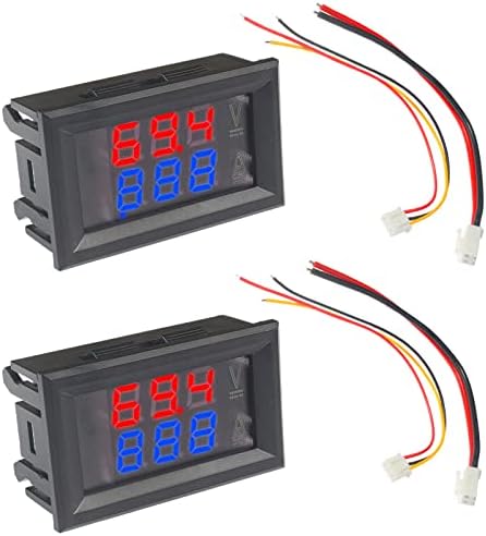 LED Digital Voltmeter Ammeter, Mini DC Digital Multimeter 100V 10A, Blue Red LED Amp Dual Digital display Volt Meter Gauge, Car Current Monitor Tester 0.28"(2pcs) Wowoone