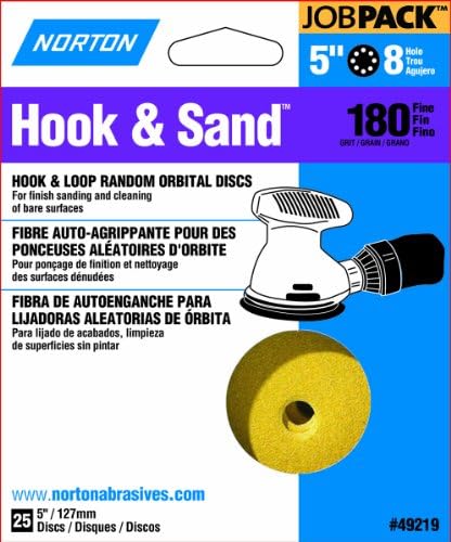 5" Norton 49219 MultiSand Hook & Sand 8-Hole Sanding Disc, P180-Grit, 25-Pack Norton