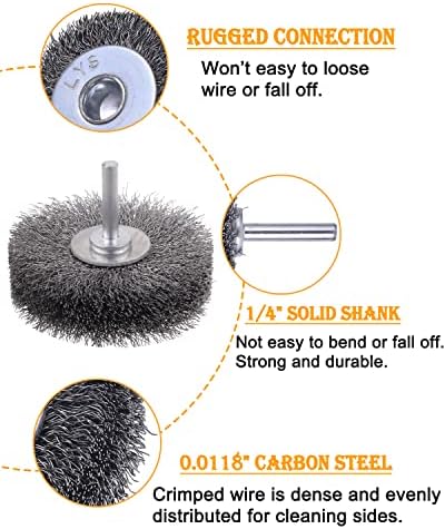 Rocaris 2 Pack Wire Brush for Drill Set,3 Inch Wire Wheel for Drill Attachments,Heavy Duty Wire Wheel Removal Paint Rust & Corrosion, 0.0118" Carbon Steel Wire, 1/4in Shank, 20000RPM Rocaris