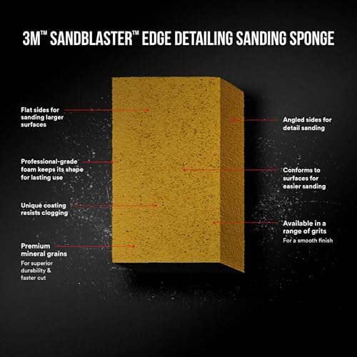 3M SandBlaster Dual Angle Sanding Sponge Gold, 4.5 in. x 2.5 in. x 1 in., 220 Grit, 3/Pack 3M