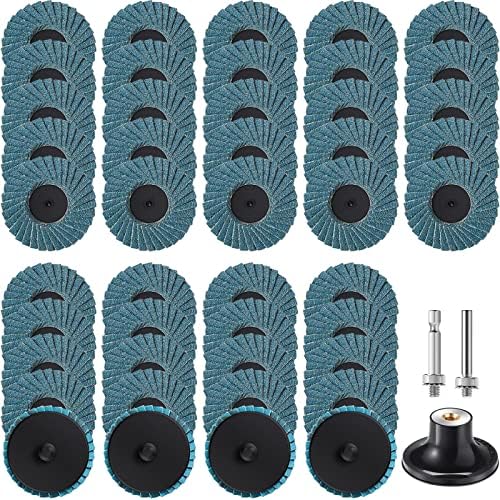 Chengu 48 Piece 2 Inch Die Grinder Flap Disc with Disc Pad Holder Flap Discs Surface Conditioning for Angle Grinder Sanding, Stock and Rust Removal, Finishing, Grinding, Deburring(60 Grit Style) Chengu