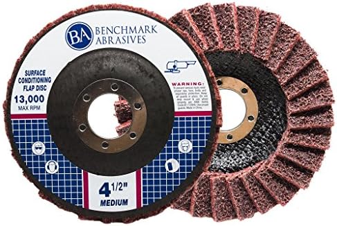 Benchmark Abrasives 4-1/2" x 7/8" Surface Conditioning Type 27 Flap Discs 4 1/2 for Angle Grinder, Sanding Discs for Blending and Polishing - Grinding Wheels 4 1/2 inch - (5 Pack) Medium Grit Benchmark Abrasives