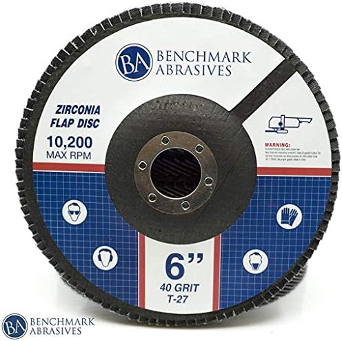 Benchmark Abrasives 6" x 7/8" Premium High Density Jumbo Zirconia Type 27 Flap Discs for Angle Grinder, 6 Inch Sanding Discs, Finishing, Deburring, Rust Removal - (10 Pack) 40 Grit Benchmark Abrasives