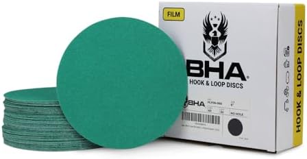 BHA 6" Green Film Wet/Dry Hook & Loop Sanding Discs, 50 Pack - No Hole, Load Resistant, Waterproof, Low-Dust & Long-Lasting Premium Aluminum Oxide Abrasive for Orbital DA Sanders - 60 Grit Bha