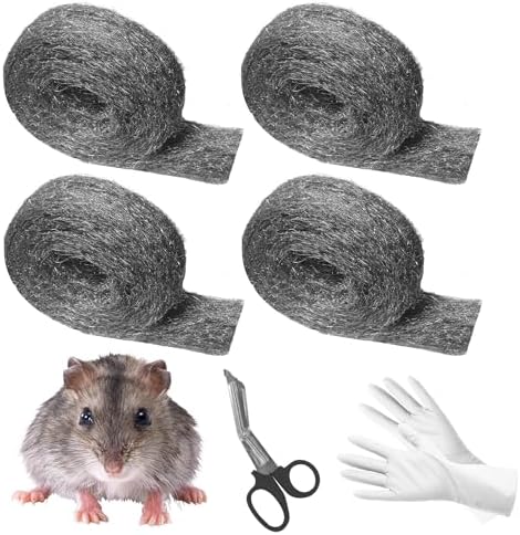 Steel Wool Mice Control, 65.62ft Steel Wool 0000 Garage Door Rodent Guard 1.97" x 65.62ft Steel Wool Rodent Control Fill Fabric for Wall Cracks, Holes, Vents in Garden/Garage/House Cynrikah