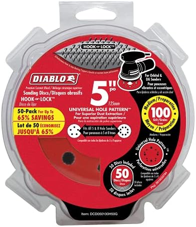 Diablo Hook and Lock ROS Sanding Discs for Wood, Metal and Plastics - 5", 100 Grit, Medium, Ceramic Blend, 50-Pack - DCD050100H50G Diablo