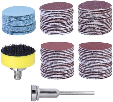 Mesee 100 Pieces 1 Inch Sanding Discs, 25mm Hook & Loop Sand Paper 100-3000 Grit Wet Dry Sandpaper Replacement Assortment Kit with 1/8'' Shank Backing Pad Plate Holder for Rotary Tool Grinder Mesee