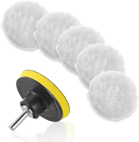 5PCS Wool Polishing Pads, 3 Inches (80mm) Wool Buffing Pads, Car Polisher Buffer Drill Attachment, Polishing Buffing Wheel with M10 Drill Adapter for Car Polishing, Buffing and Cutting Gjinxi