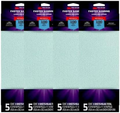 3M Pro Grade Precision Faster Sanding Drywall Sanding Sheets, 100 Grit, 4 3/16 inch x 11 1/4 inch, 20 Pack 3M