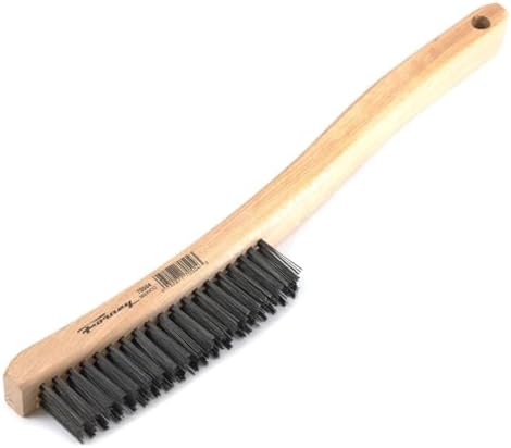 Forney 70504 Wire Scratch Brush, Carbon Steel with Curved Wood Handle, 13-3/4-Inch-by-.014-Inch Forney