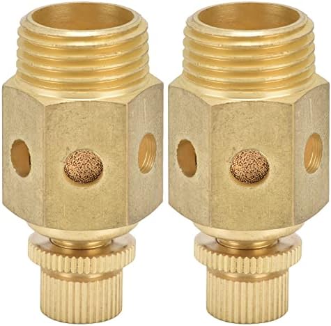 Eujgoov 2Pcs 1/2in Pneumatic Muffler, Exhaust Muffler Brass PSC‑04 30DB Adjustable Throttle Type Mute Air Cylinder Accessories for Cylinders, Air cylinders, Solenoid valves Eujgoov