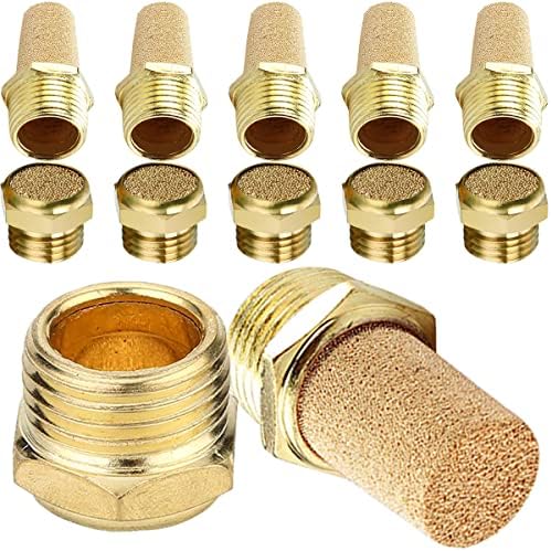 Pneumatic Mufflers, 12Pcs 1/4" Male Thread Sintered Bronze Exhaust Silencer, Hex Sintered Silencer Air Line Fitting for Solenoid Valve Cylinder Dkardu