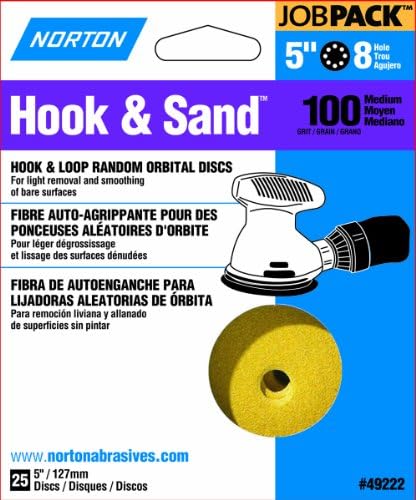 5" Norton 49222 MultiSand Hook & Loop 8-Hole Sanding Disc, P100-Grit, 25-Pack Norton