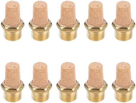 Baluue 10pcs Brass Pneumatic Exhaust Muffler, BSL-02 G1/4 Air Pneumatic Mufflers Brass Body Valve Thread Adjustable MaleThread Sintered Muffler Brass Air Compressor Automatic Baluue