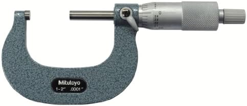 Mitutoyo 103-262 Outside Micrometer, Baked-enamel Finish, Ratchet Stop, 1-2" Range, 0.0001" Graduation, +/-0.0001" Accuracy, Angled Frame Mitutoyo