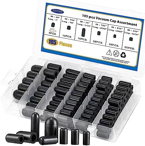 BUSY-CORNER 105 Pieces Vacuum Cap Assortment Kit, Dropper ID 3/8'' 5/16'' 1/4'' 7/32'' 5/32'' 3/16'', Hose Caps Kit for Car Carburetor Manifold Busy-Corner