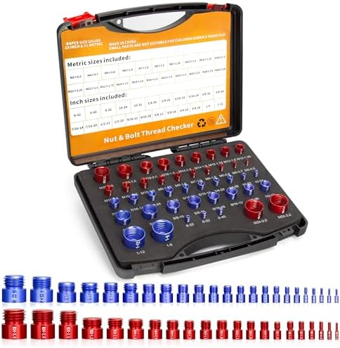 44pcs Nut and Bolt Thread Checker Standard and Metric Set Thread Identifier Screw Size Gauge 23 Inch & 21 Metric for Detecting Fixed Bolts or Threaded Holes in Enclosed Areas Hylissus