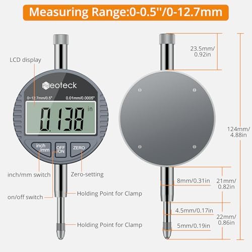 Neoteck 6-10"/0.0005" Digital Indicator Bore Gauge Set with 6 PCS Anvils 9.8" Measuring Depth Dial Bore Gauge with ABS Storage Box for Engine Cylinder Measurement Neoteck