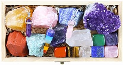 Crystals and Healing Stones Set, Healing Crystals Kit, Rose Quartz, Amethyst Crystal, Clear Quartz Crystals, Citrine Crystal, Tigers Eye, Green Aventurine, Red Jasper, Lapis Lazuli, Pendulum Nvzi