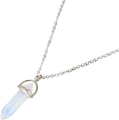 White Crystal Necklaces for Women Crystal Pendant Gemstone Necklace Spiritual Energy Healing Hexagonal Pendant for Men Healing Amethyst Necklace Rose Quartz Jewelry Gemstone Pendant for Women Jinshining