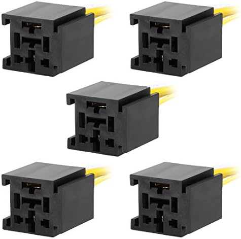 Набор из 5 шт. 4-пиновых реле-розеток 12V DC, 80A, с предварительно подключенными проводами, для автомобилей Uxcell