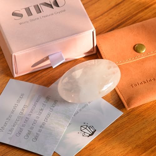 STINO Sympathy Gift for Loss of Loved One, Unique Bereavement Memorial Sympathy Gift, Women Grief Gifts in Memory of Mom Dad Husband Pet, Worry Stone Made of Natural Crystal (Clear Quartz) Stino