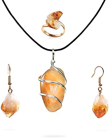 AYANA Citrine Crystals Bundle - Healing Crystal Jewelry Set - Citrine Pendant, Citrine Earrings, Citrine Ring Ayana Wellness