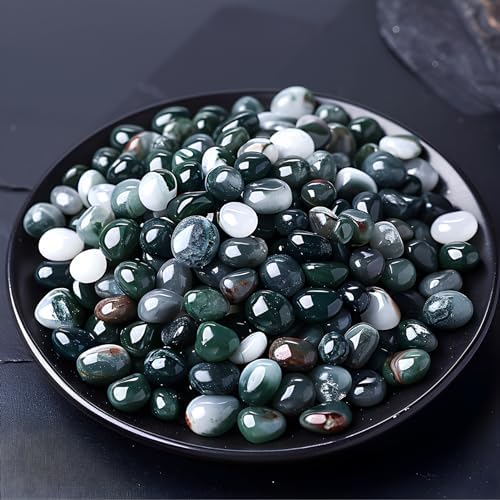 Polished Moss Agate Crystal Chips 200 Pcs - 10 oz Tumbled Stone Chips Crushed Sea Glass Stones Healing Reiki Crystal Jewelry Making Home Decoration SigMntun