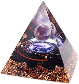 1 pcs Amethyst Crystal Sphere Orgonite Pyramid with Obsidian Chakra Energy Acxico