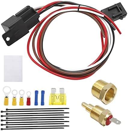 Fan Sensor Switch Electric Cooling Fan Thermostat Kit Electric Fan Wiring Kit Temperature Sensor Switch Electric Fan Relay Kit, 185 on 175 Off, 40 AMP Duzforei