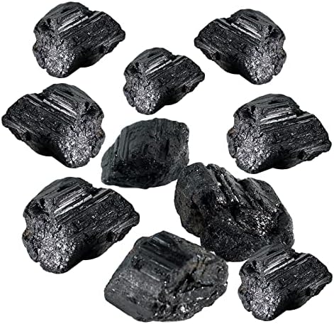 Crystals and Healing Stones 10pcs Raw Black Tourmaline Obsidian Stones for Protection, Spiritual Meditation Soulnioi