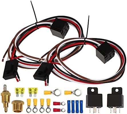 X AUTOHAUX Dual Electric Fan Relay Kit with Thermostatic Sensor Switch 185 on 175 Off 40A Radiator Electric Cooling Fan Wiring Install Kit Waterproof Automotive Fan Wiring Kit Controller X Autohaux