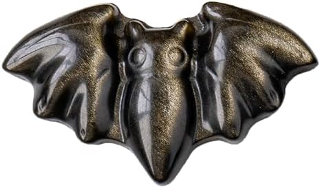 Runyangshi Natural Crystal Obsidian Carvings 2.16" Crystal Bat Figurine Hand-Carved Healing Crystal Statues Bat Decorations Halloween Reiki Home Decor Runyangshi