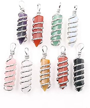 COLORFUL BLING Crystal Carnelian Amethyst Rose Quartz Clear Quartz Crystal Necklaces Real Crystal Pendant Silver Wire Wrapped Natural Healing Stones Jewelry with Adjustable Leather Cord for Women Men COLORFUL BLING