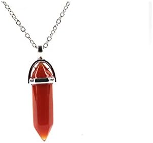 COLORFUL BLING Carnelian Healing Crystal Natural Stone Pointed Hexagonal Pendant Necklaces Set Wire Wrapped Reiki Quartz Chakra for Women Gemstone Jewelry COLORFUL BLING