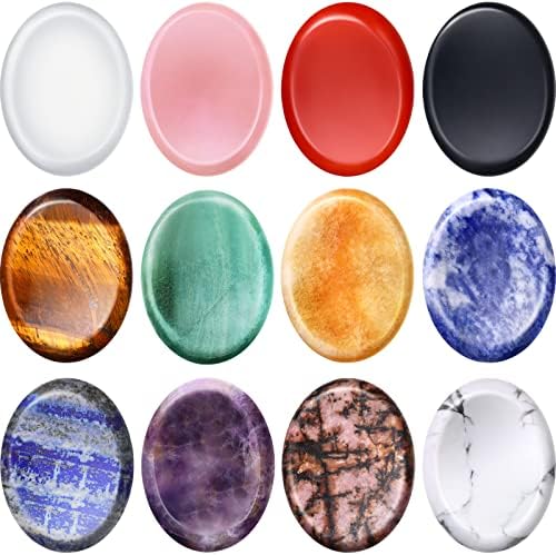 BBTO 12 Pieces Worry Stones for Anxiety Black Obsidian Crystal Worry Stones Thumb Small Anxiety Stone Multicolor Stone Pocket Palm Stone for Anxiety Stress Relief Meditation BBTO