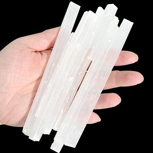 0.44lb Natural Selenite Wand, About 6-6.5 inch Selenite Sticks, Selenite Pocket Energy Stone, Premium Hand-Sorted, Chakra, Healing, Good Luck, Positive Energy Orientrea