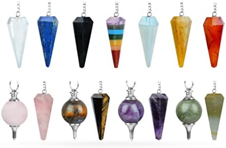 YATSKIA Set of 15 Crystal Pendulum - Pendulums for Beginners - Dowsing Crystal Pendulum - Pendulo - Divination Tools - Reiki Supplies - Methaphysical Healing Pendulums Wholesale YATSKIA